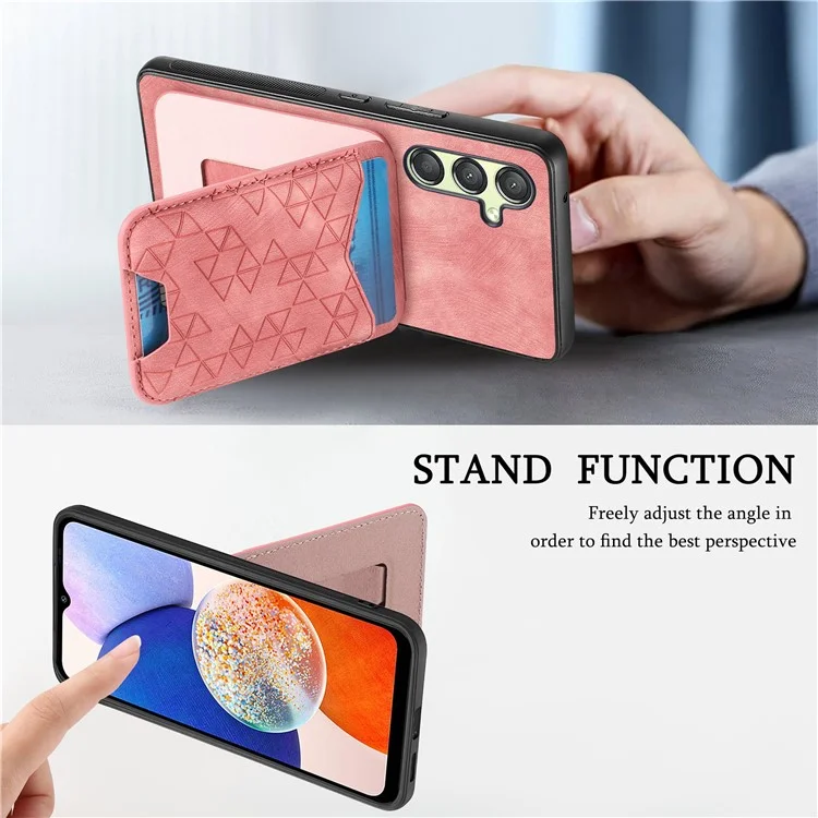 Funda para Samsung Galaxy A14 4G / 5G con diseño impreso, soporte y tarjetero, cubierta trasera de cuero - Rosa