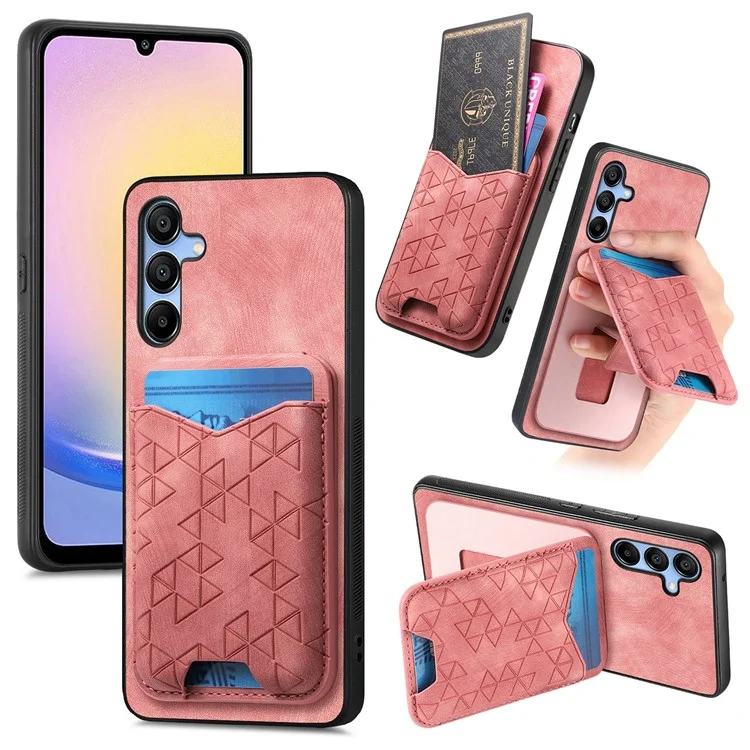 Для Samsung Galaxy A15 4G / 5G Чехол с тиснеными узорами, держатель для карт, подставка, кожаная задняя крышка - Розовый