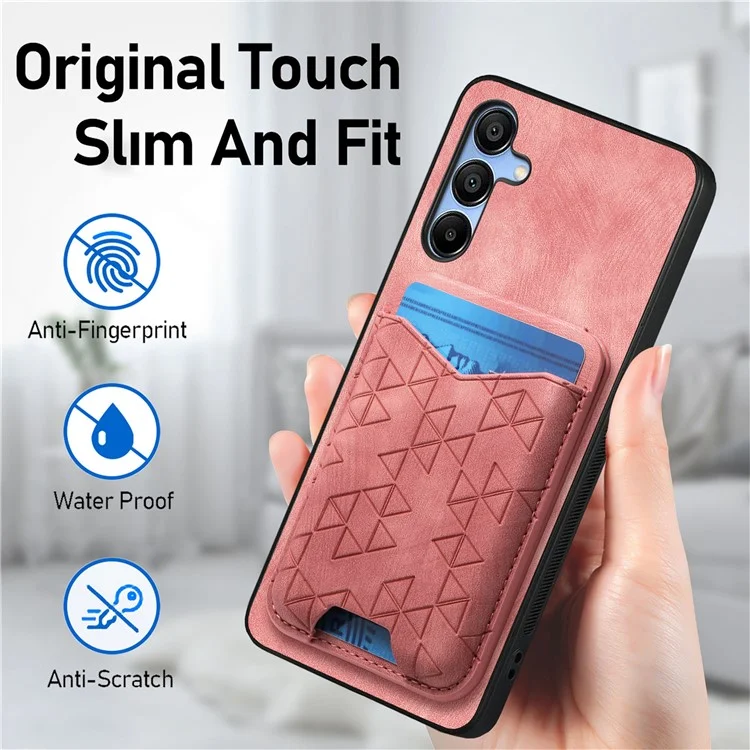 Для Samsung Galaxy A15 4G / 5G Чехол с тиснеными узорами, держатель для карт, подставка, кожаная задняя крышка - Розовый