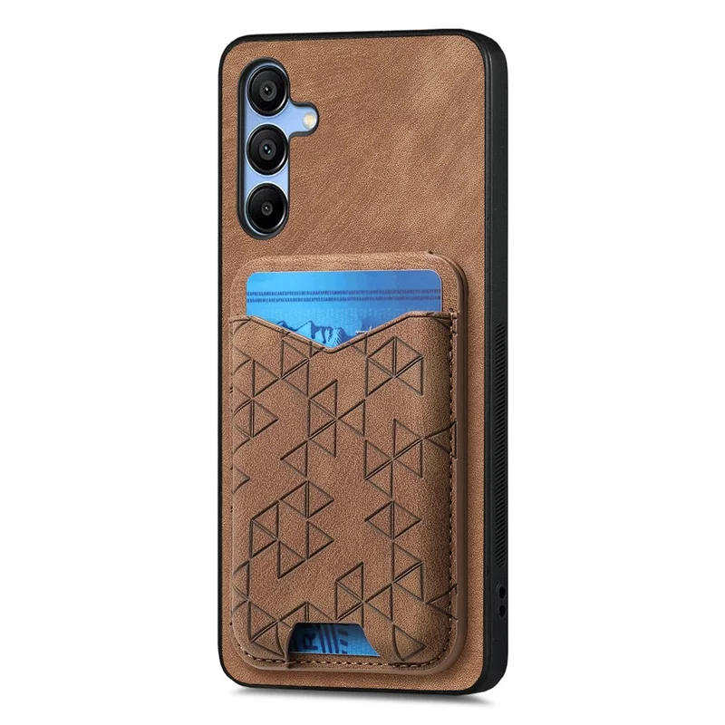 For Samsung Galaxy A15 4G / 5G Case Imprinted Pattern Card Holder Kickstand Leather Back Cover - Brown