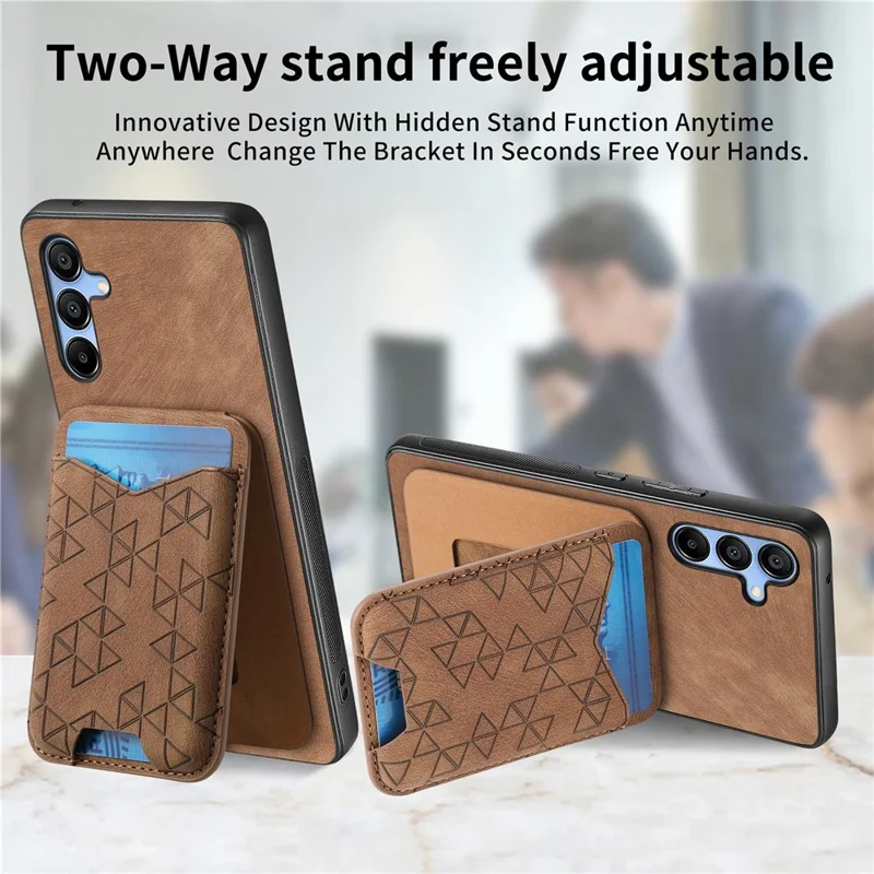 For Samsung Galaxy A15 4G / 5G Case Imprinted Pattern Card Holder Kickstand Leather Back Cover - Brown