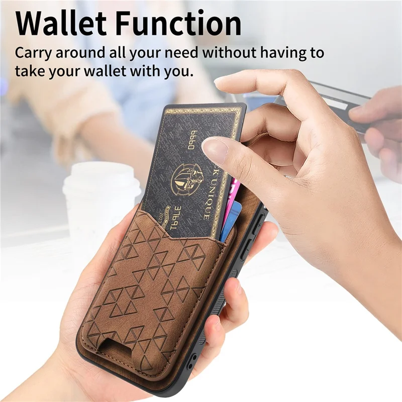 For Samsung Galaxy A15 4G / 5G Case Imprinted Pattern Card Holder Kickstand Leather Back Cover - Brown