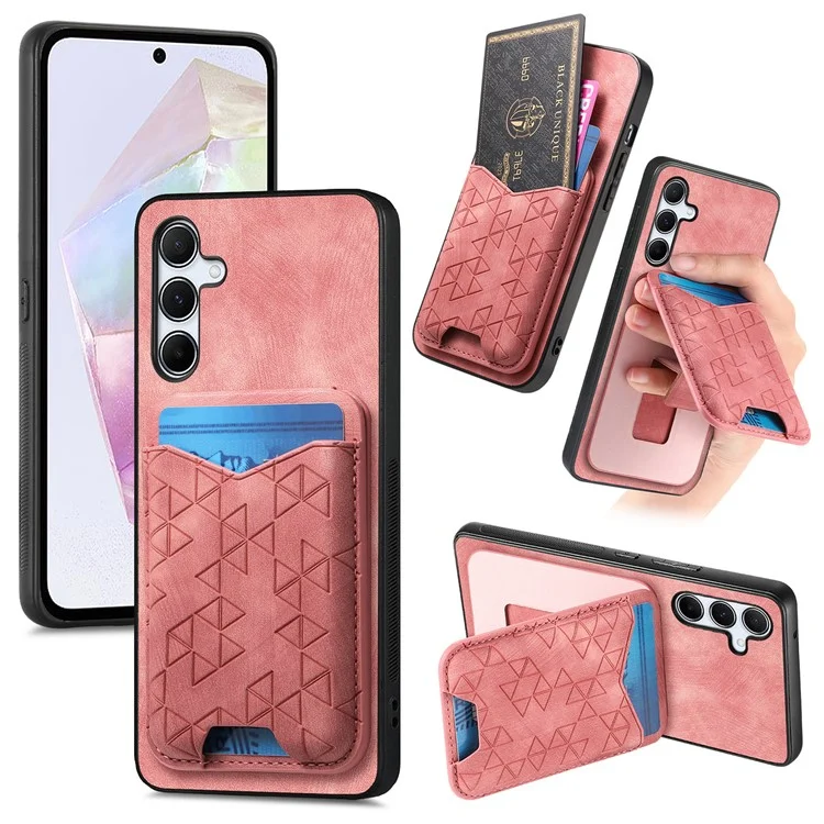 Funda para Samsung Galaxy A35 5G con patrón estampado, soporte y compartimento para tarjetas - Rosa