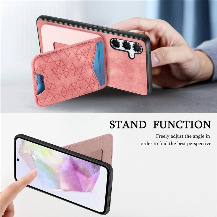 Funda para Samsung Galaxy A35 5G con patrón estampado, soporte y compartimento para tarjetas - Rosa