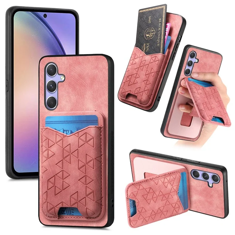 Coque pour Samsung Galaxy 54 5G avec motif imprimé, porte-cartes, béquille et revêtement arrière en cuir - Rose