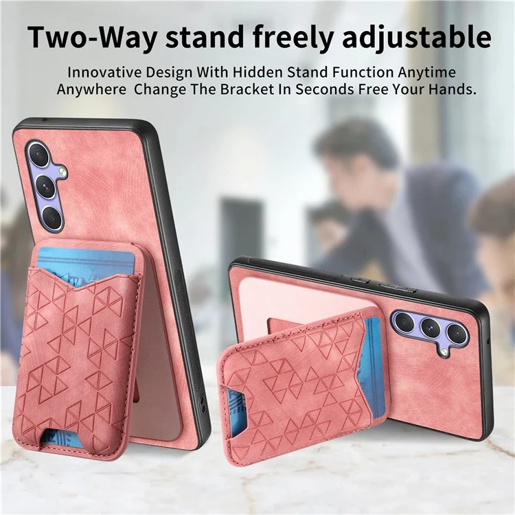 Coque pour Samsung Galaxy 54 5G avec motif imprimé, porte-cartes, béquille et revêtement arrière en cuir - Rose