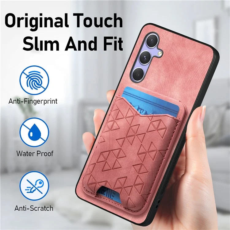 Coque pour Samsung Galaxy 54 5G avec motif imprimé, porte-cartes, béquille et revêtement arrière en cuir - Rose