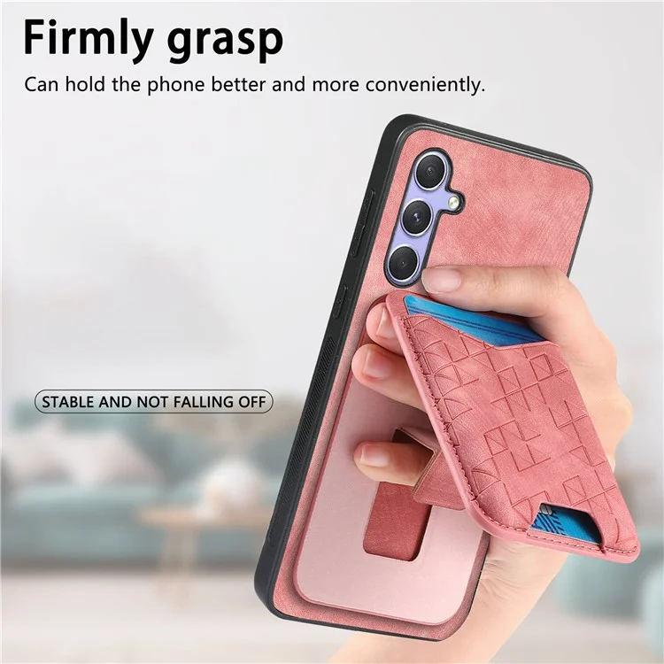 Coque pour Samsung Galaxy 54 5G avec motif imprimé, porte-cartes, béquille et revêtement arrière en cuir - Rose
