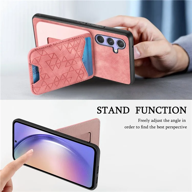 Coque pour Samsung Galaxy 54 5G avec motif imprimé, porte-cartes, béquille et revêtement arrière en cuir - Rose