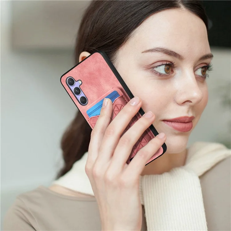 Coque pour Samsung Galaxy 54 5G avec motif imprimé, porte-cartes, béquille et revêtement arrière en cuir - Rose