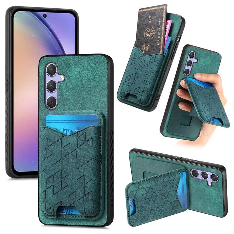 For Samsung Galaxy A54 5G Case Imprinted Pattern Card Holder Kickstand Leather Back Cover - Green