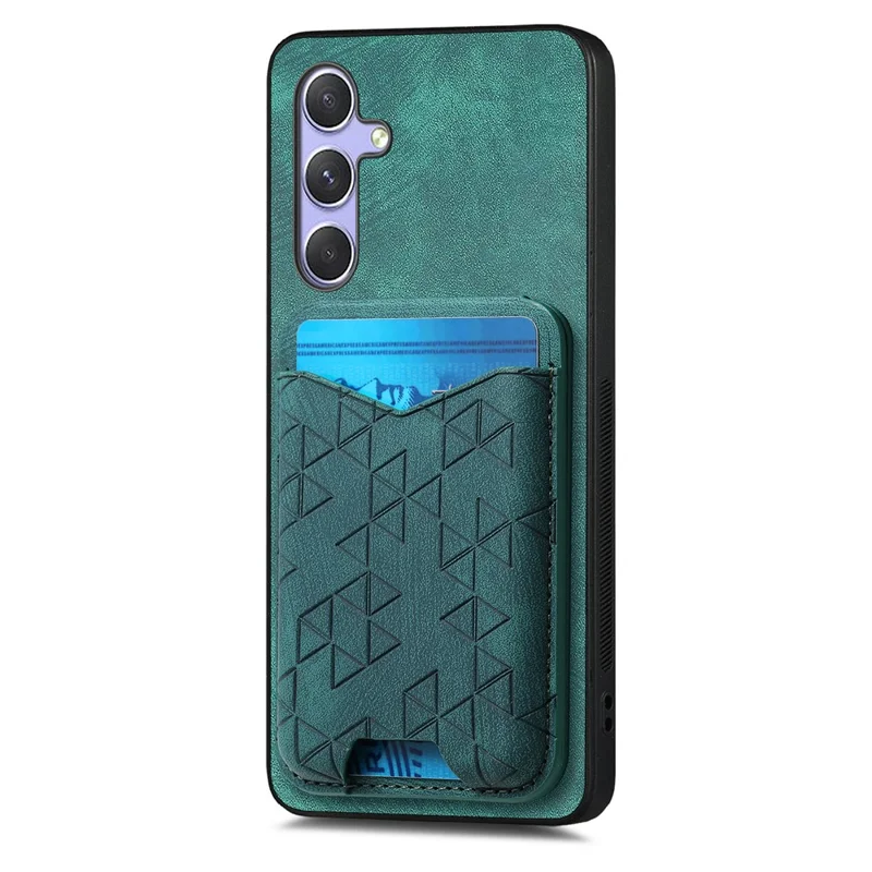 For Samsung Galaxy A54 5G Case Imprinted Pattern Card Holder Kickstand Leather Back Cover - Green