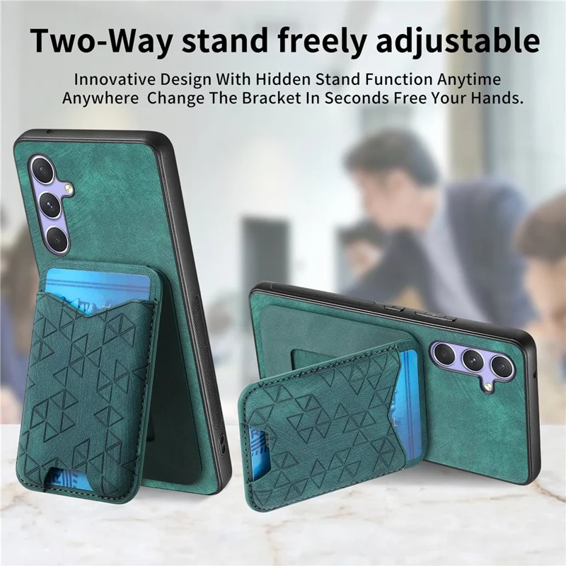 For Samsung Galaxy A54 5G Case Imprinted Pattern Card Holder Kickstand Leather Back Cover - Green