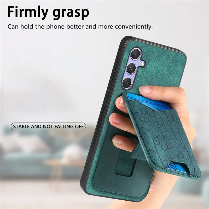 For Samsung Galaxy A54 5G Case Imprinted Pattern Card Holder Kickstand Leather Back Cover - Green
