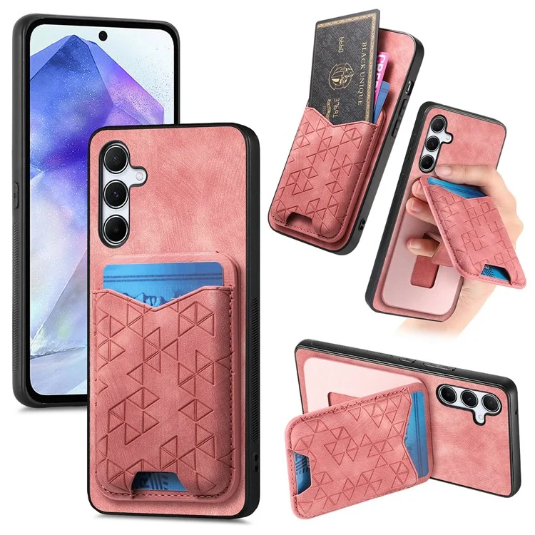Funda para Samsung Galaxy 55 5G con patrón grabado, soporte y compartimento para tarjetas, cubierta trasera de piel - Rosa