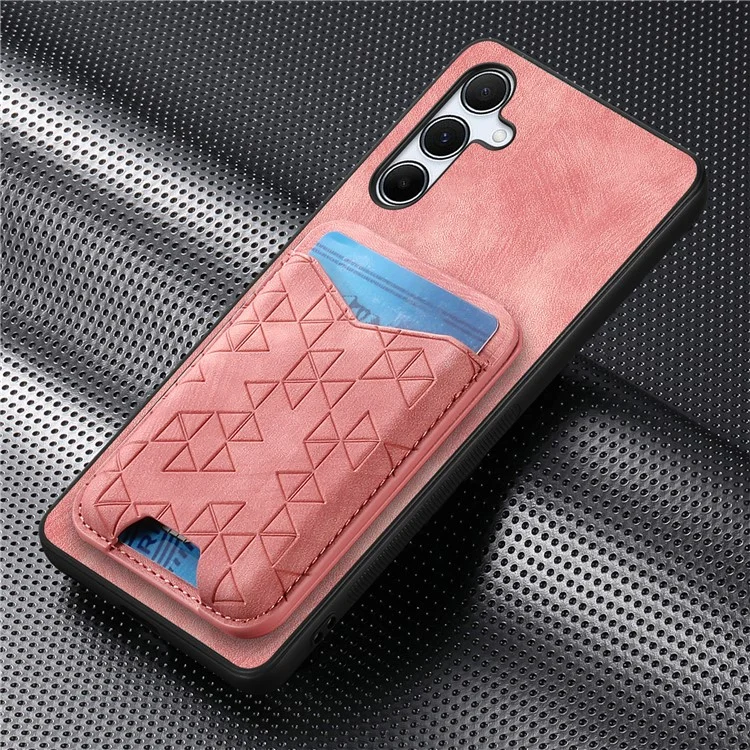 Funda para Samsung Galaxy 55 5G con patrón grabado, soporte y compartimento para tarjetas, cubierta trasera de piel - Rosa
