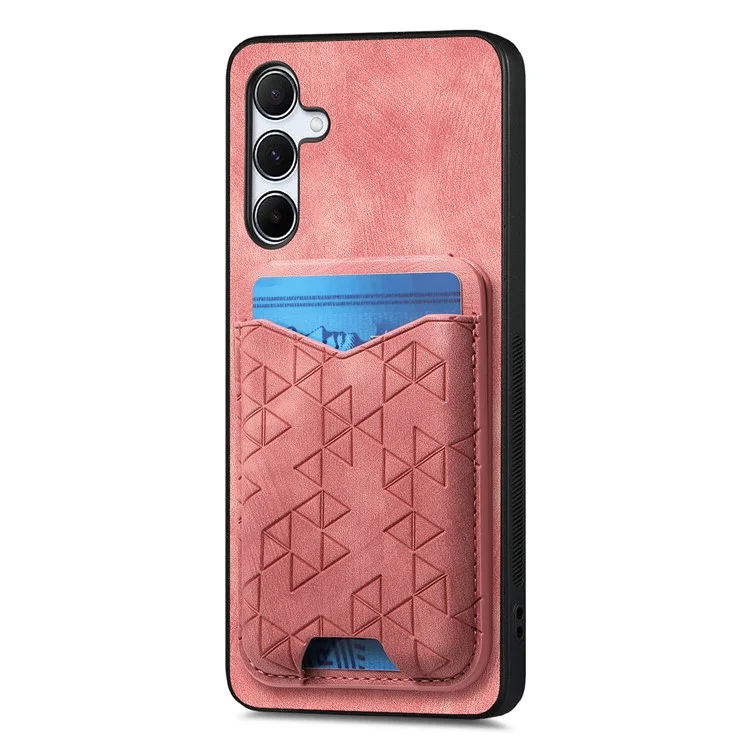 Funda para Samsung Galaxy 55 5G con patrón grabado, soporte y compartimento para tarjetas, cubierta trasera de piel - Rosa