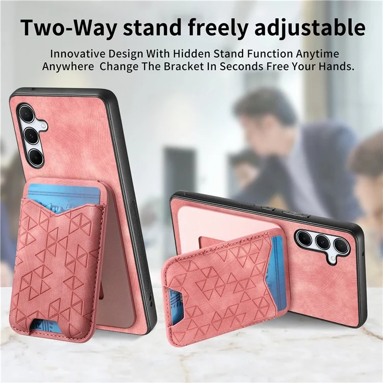 Funda para Samsung Galaxy 55 5G con patrón grabado, soporte y compartimento para tarjetas, cubierta trasera de piel - Rosa