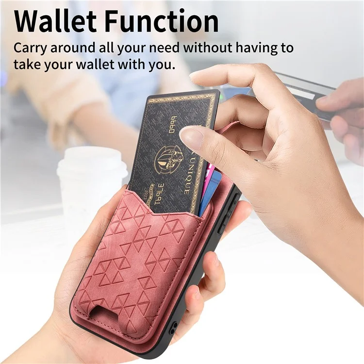 Funda para Samsung Galaxy 55 5G con patrón grabado, soporte y compartimento para tarjetas, cubierta trasera de piel - Rosa