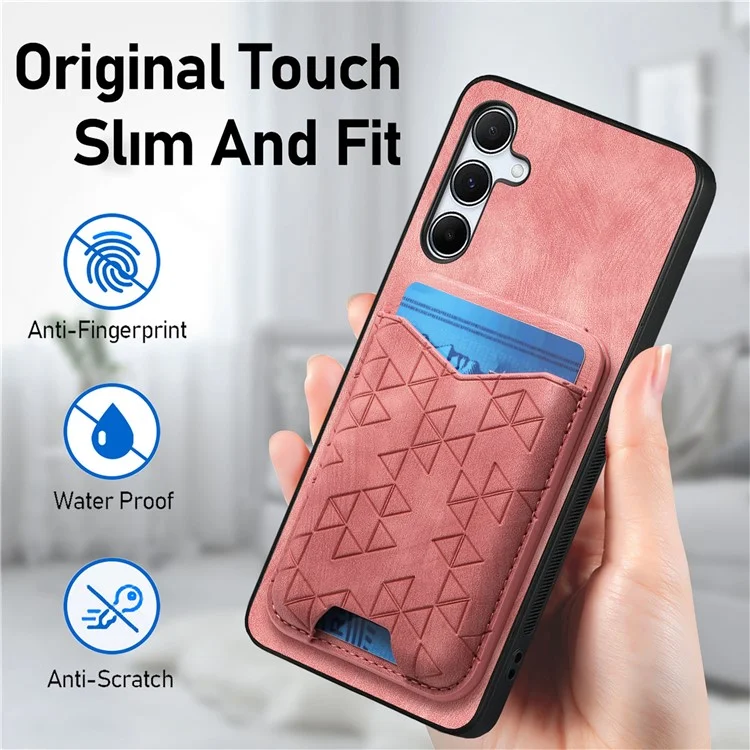 Funda para Samsung Galaxy 55 5G con patrón grabado, soporte y compartimento para tarjetas, cubierta trasera de piel - Rosa