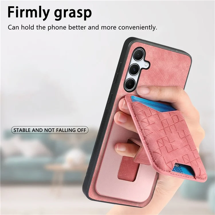 Funda para Samsung Galaxy 55 5G con patrón grabado, soporte y compartimento para tarjetas, cubierta trasera de piel - Rosa