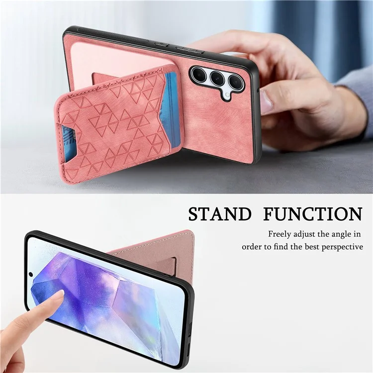 Funda para Samsung Galaxy 55 5G con patrón grabado, soporte y compartimento para tarjetas, cubierta trasera de piel - Rosa