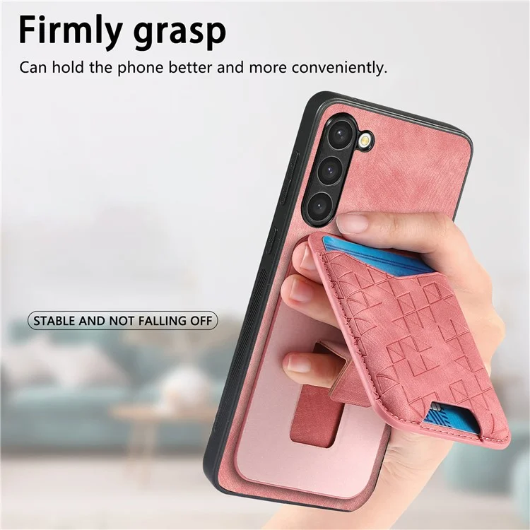 Funda para Samsung Galaxy S23+ con patrón estampado, soporte y compartimento para tarjetas - Rosa