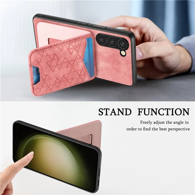 Funda para Samsung Galaxy S23+ con patrón estampado, soporte y compartimento para tarjetas - Rosa