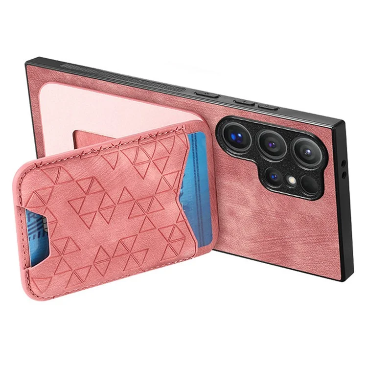 Funda para Samsung Galaxy S23 Ultra con patrón estampado, soporte y compartimento para tarjetas, cubierta trasera de cuero - Rosa