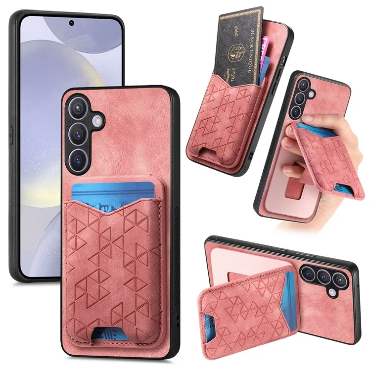 Funda para Samsung Galaxy S24+ con patrón estampado, soporte y portarretratos de cuero - Rosa