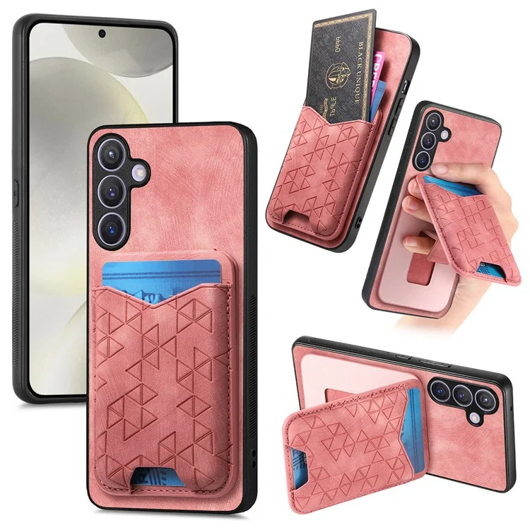 Funda para Samsung Galaxy S24 con patrón estampado, soporte de tarjeta y tapa trasera de cuero - Rosa