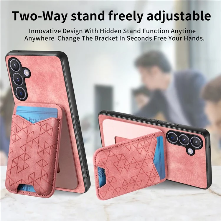Funda para Samsung Galaxy S24 con patrón estampado, soporte de tarjeta y tapa trasera de cuero - Rosa