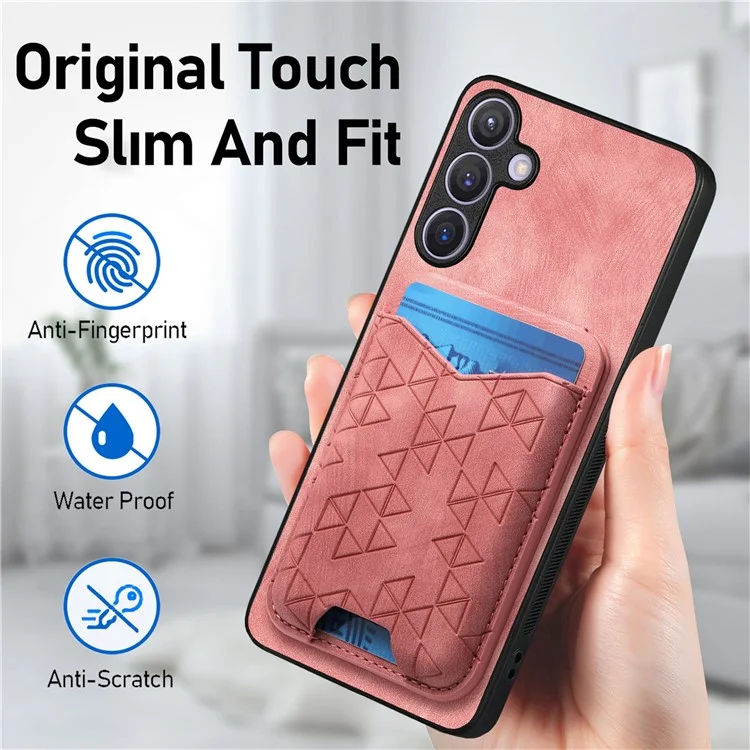 Funda para Samsung Galaxy S24 con patrón estampado, soporte de tarjeta y tapa trasera de cuero - Rosa