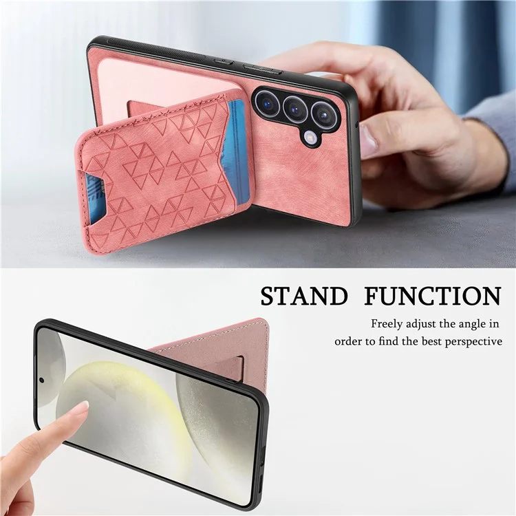 Funda para Samsung Galaxy S24 con patrón estampado, soporte de tarjeta y tapa trasera de cuero - Rosa