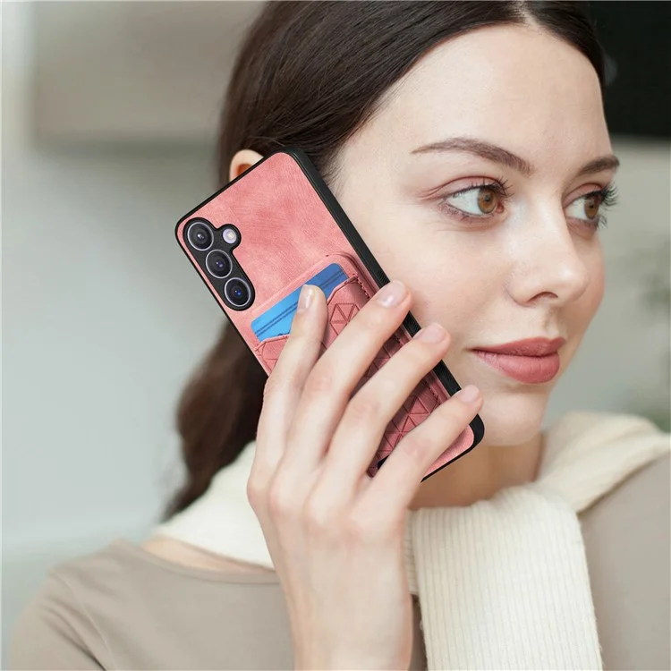 Funda para Samsung Galaxy S24 con patrón estampado, soporte de tarjeta y tapa trasera de cuero - Rosa