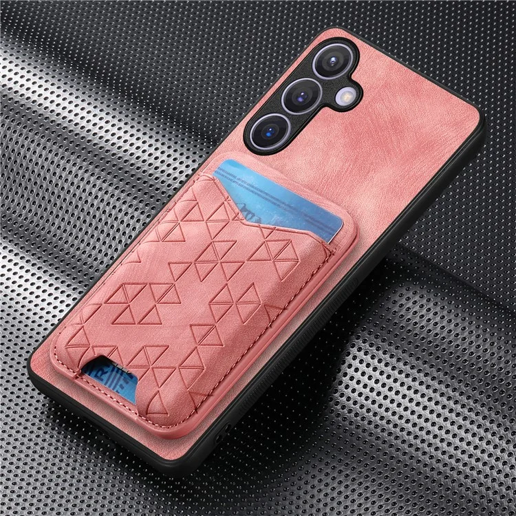 Funda para Samsung Galaxy S24 con patrón estampado, soporte de tarjeta y tapa trasera de cuero - Rosa