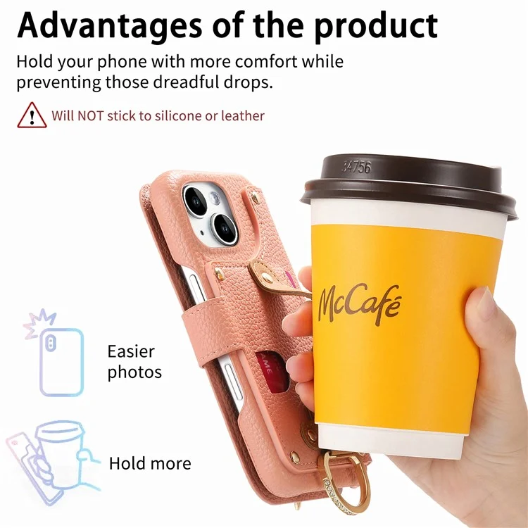 Capa para iPhone 13 com bloqueio RFID, carteira com zíper, em couro PU - Rosa