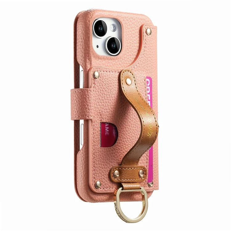 Capa para iPhone 13 com bloqueio RFID, carteira com zíper, em couro PU - Rosa
