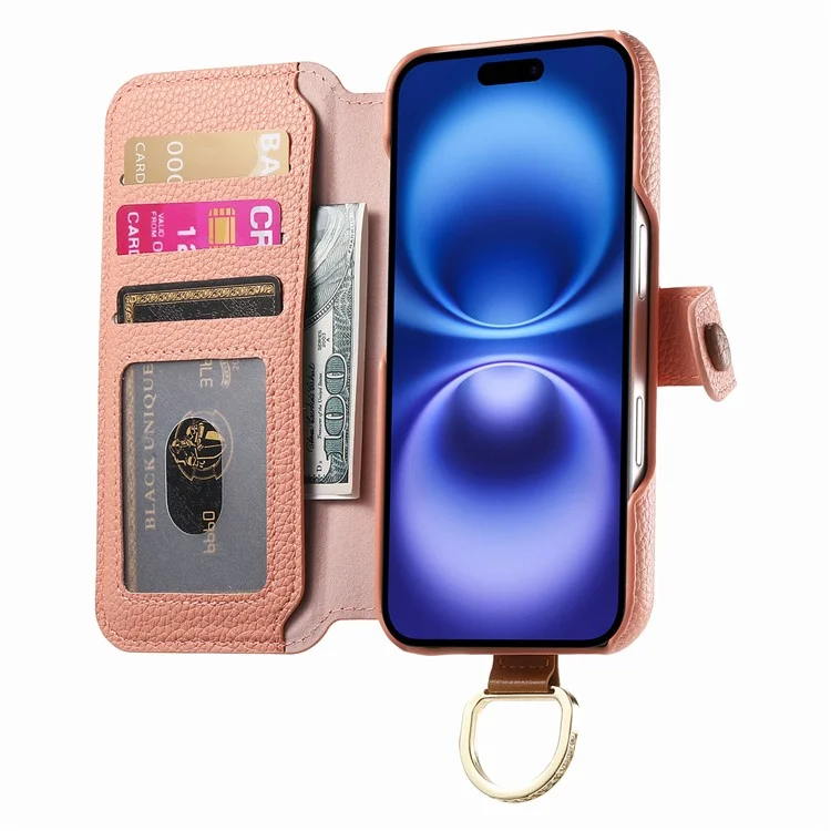 Capa para iPhone 13 com bloqueio RFID, carteira com zíper, em couro PU - Rosa
