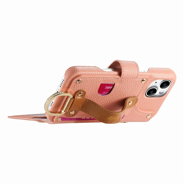 Capa para iPhone 13 com bloqueio RFID, carteira com zíper, em couro PU - Rosa
