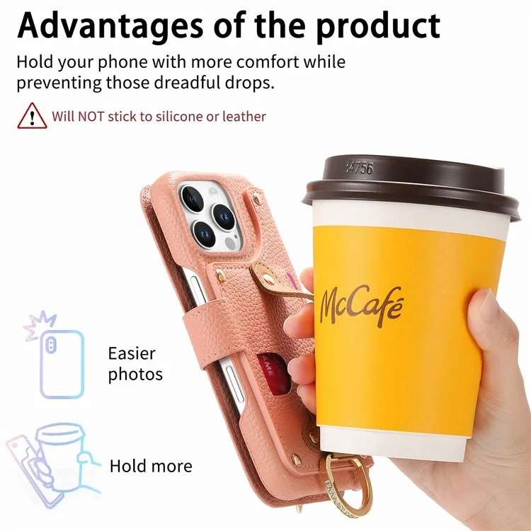Étui pour iPhone 14 Pro Max avec blocage RFID, portefeuille à fermeture éclair en cuir PU - Rose