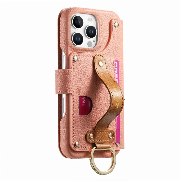 Étui pour iPhone 14 Pro Max avec blocage RFID, portefeuille à fermeture éclair en cuir PU - Rose