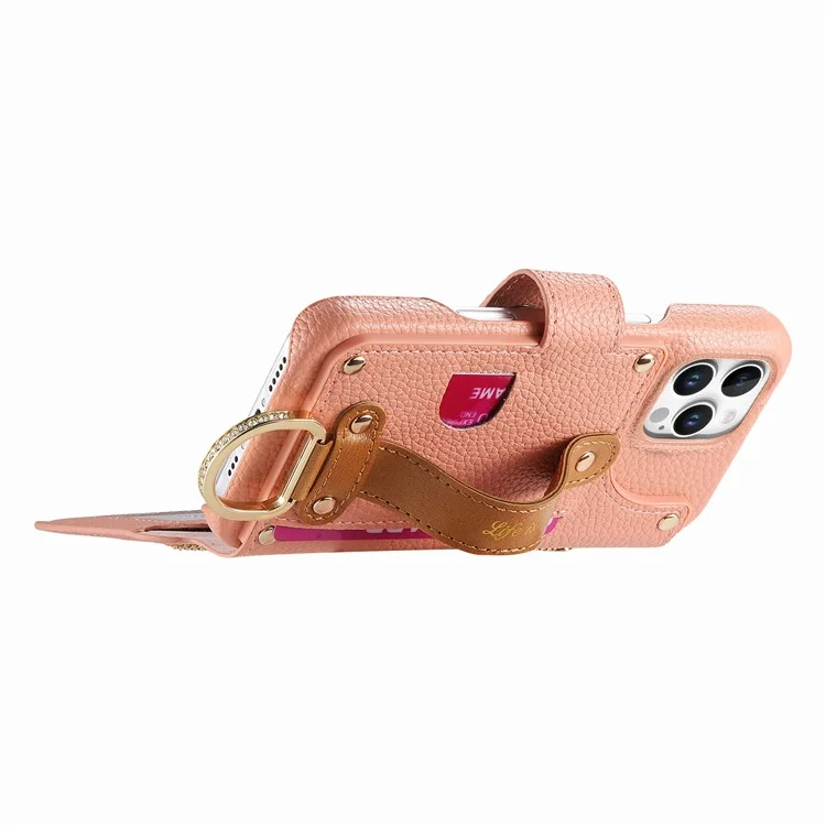 Étui pour iPhone 14 Pro Max avec blocage RFID, portefeuille à fermeture éclair en cuir PU - Rose