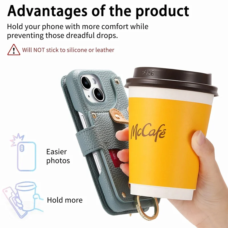 For iPhone 14 Case RFID Blocking Zipper Wallet PU Leather Mobile Cover - Blue