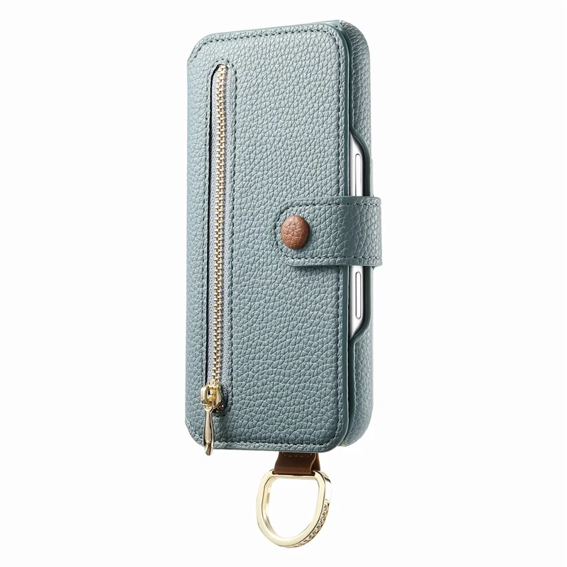 For iPhone 14 Case RFID Blocking Zipper Wallet PU Leather Mobile Cover - Blue