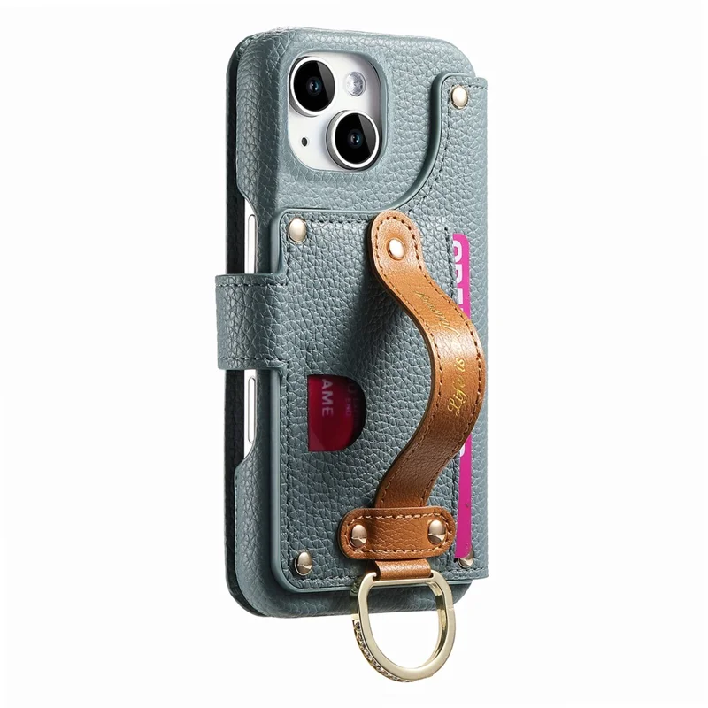 For iPhone 14 Case RFID Blocking Zipper Wallet PU Leather Mobile Cover - Blue