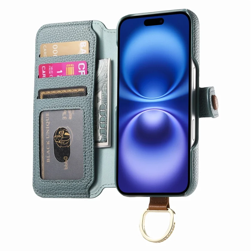 For iPhone 14 Case RFID Blocking Zipper Wallet PU Leather Mobile Cover - Blue
