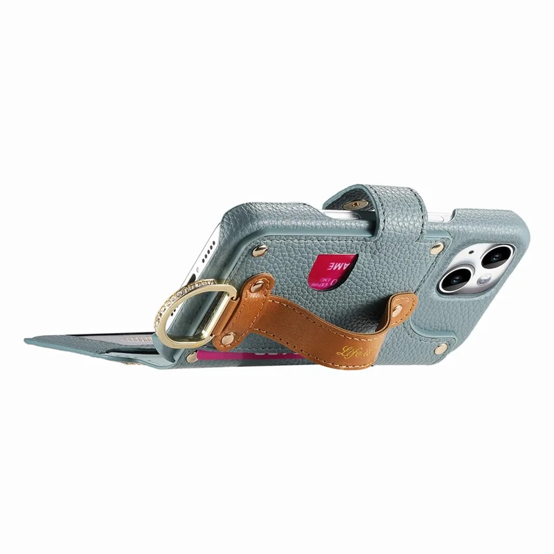 For iPhone 14 Case RFID Blocking Zipper Wallet PU Leather Mobile Cover - Blue