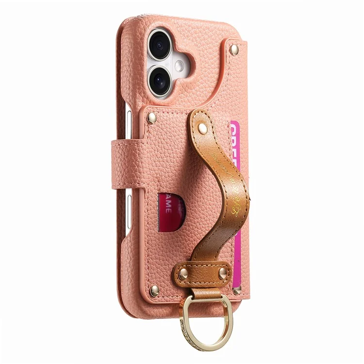 Étui pour iPhone 16 Plus avec blocage RFID, portefeuille à fermeture éclair en cuir PU - Rose