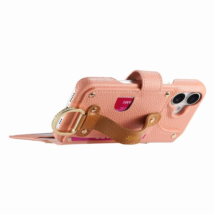 Étui pour iPhone 16 Plus avec blocage RFID, portefeuille à fermeture éclair en cuir PU - Rose